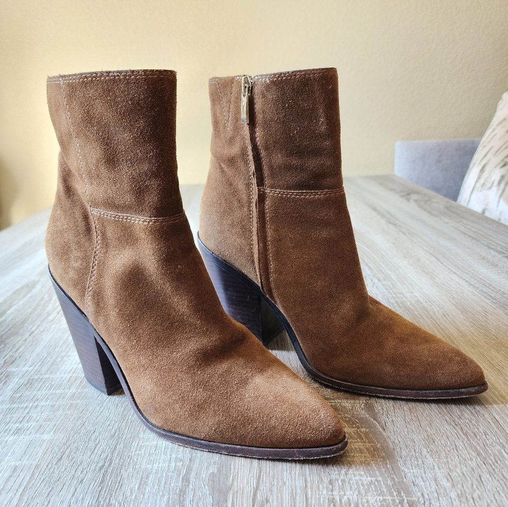 PAIGE Presley Suede Pointed Toe High Heel Booties Size 9 - Picture 2 of 8